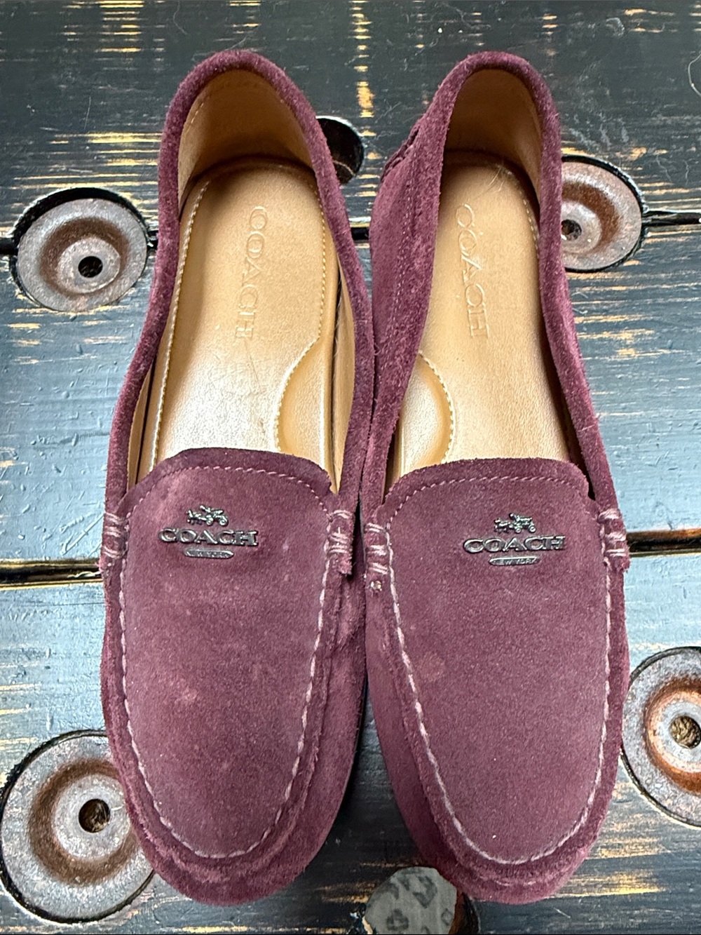 COACH Burgundy Suede Driving Loafers